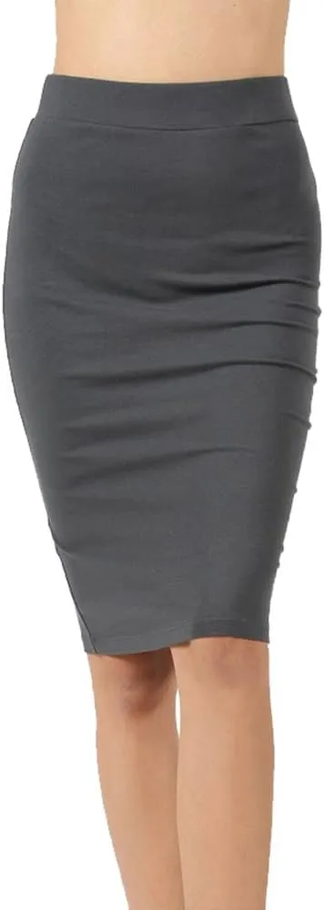 NioBe Clothing Women's High Waist Bodycon Midi Cotton Fitted Pencil Skirt