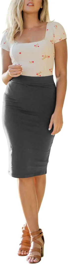 NioBe Clothing Women's High Waist Bodycon Midi Cotton Fitted Pencil Skirt