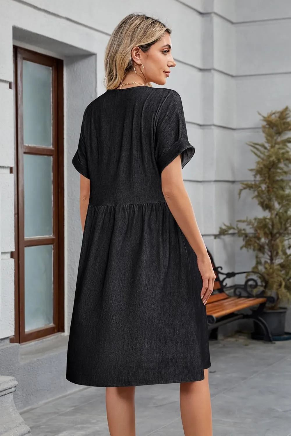 OUGES Womens 2025 Summer Maternity Dress Short Sleeve V Neck Button Down Pregnancy Casual Maternity Clothes with Pockets