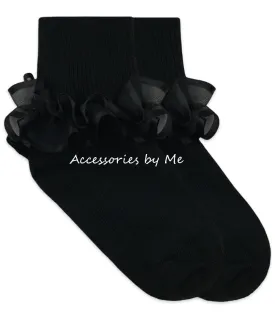Pageant Black Ruffle Trim Socks