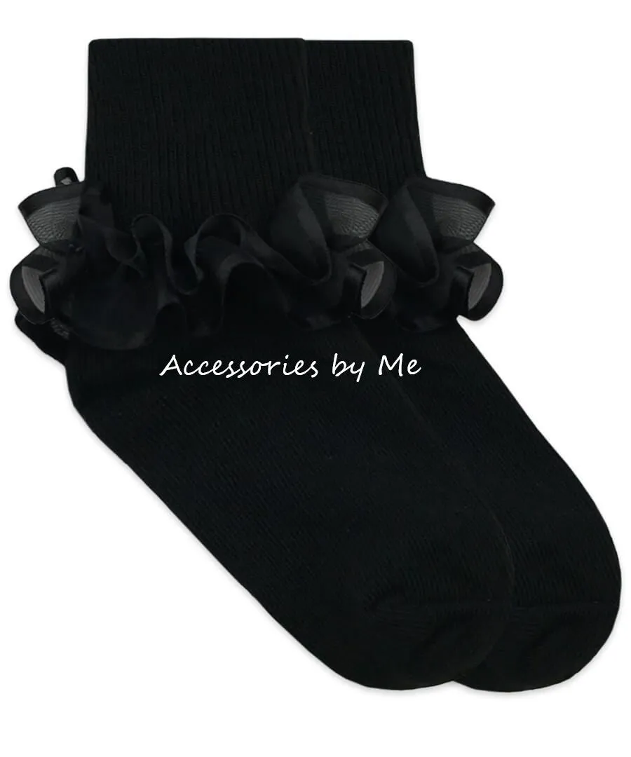 Pageant Black Ruffle Trim Socks