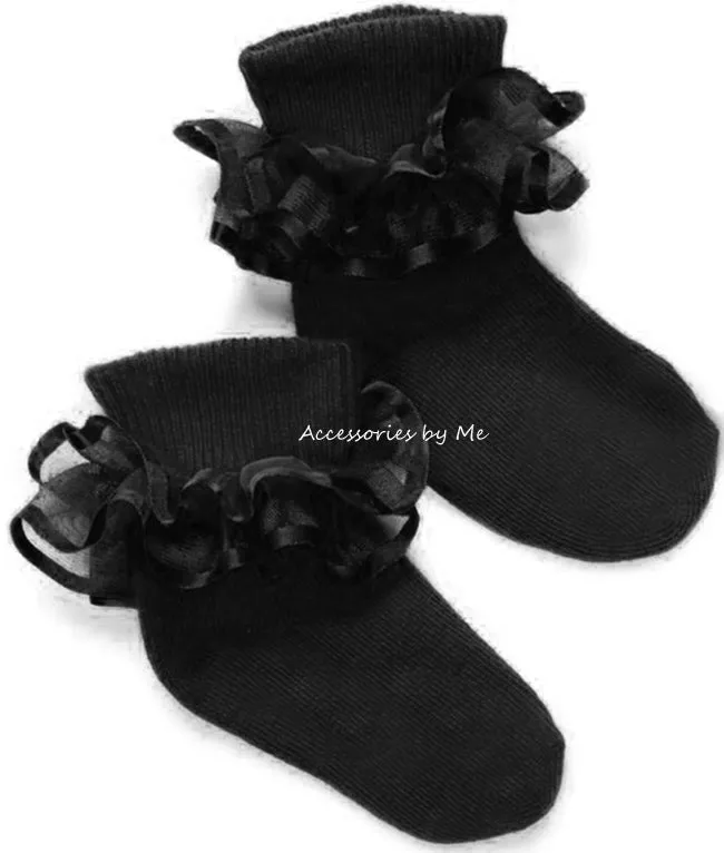 Pageant Black Ruffle Trim Socks