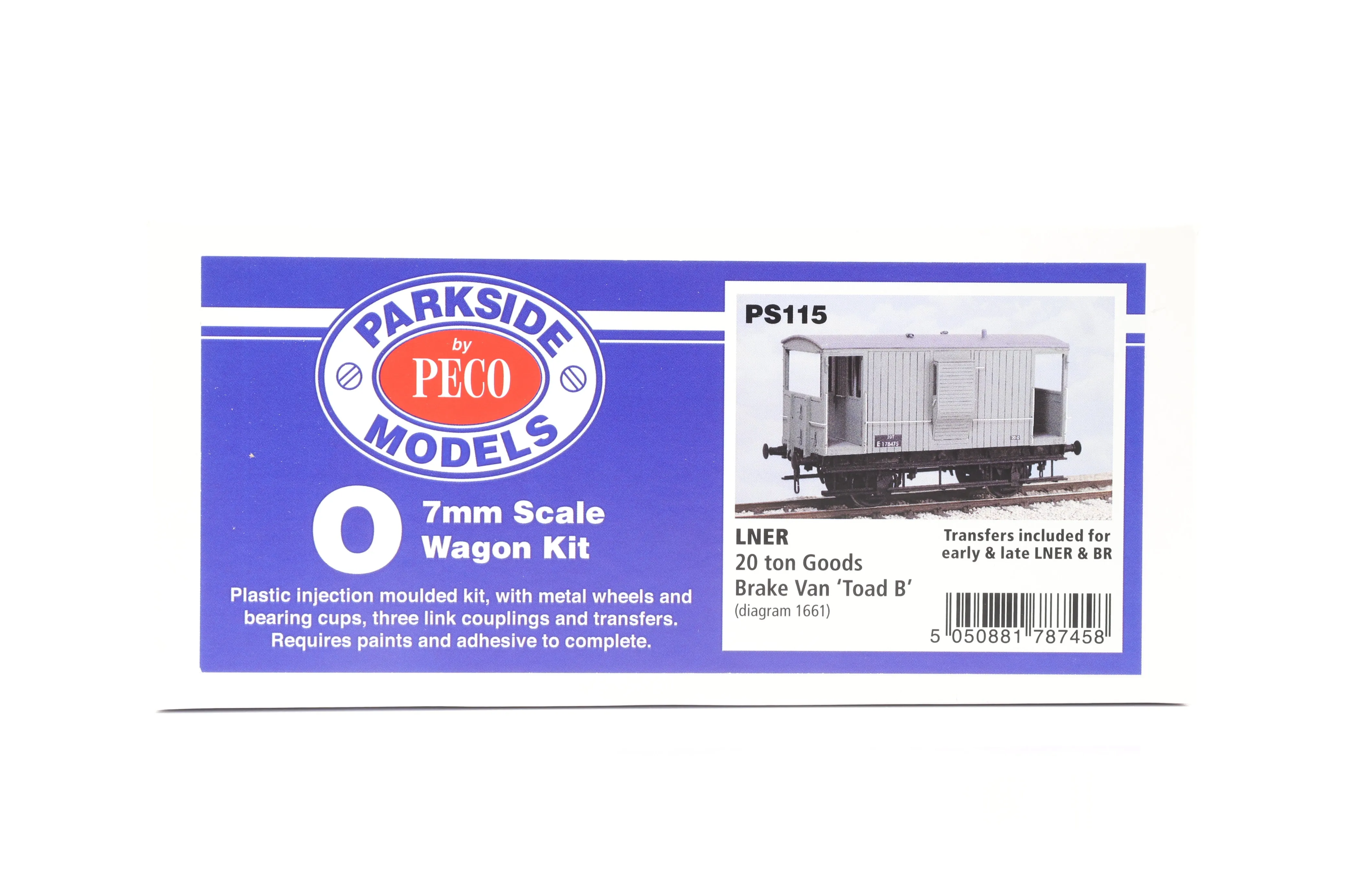 Parkside Dundas O Gauge PS115 LNER 20 ton Goods Brake Van Toad 'B' Wagon Kit w/Wheels