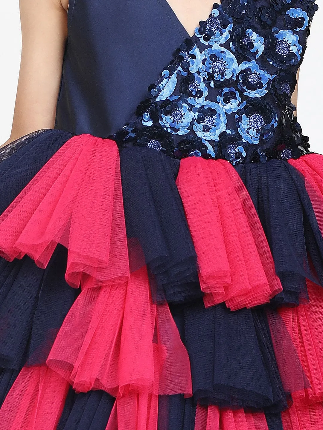 Pink & Navy Sequance Flared dress