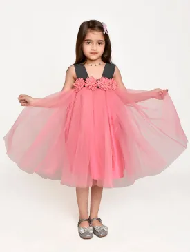 Pink Flower embelished Net Partywear Dress