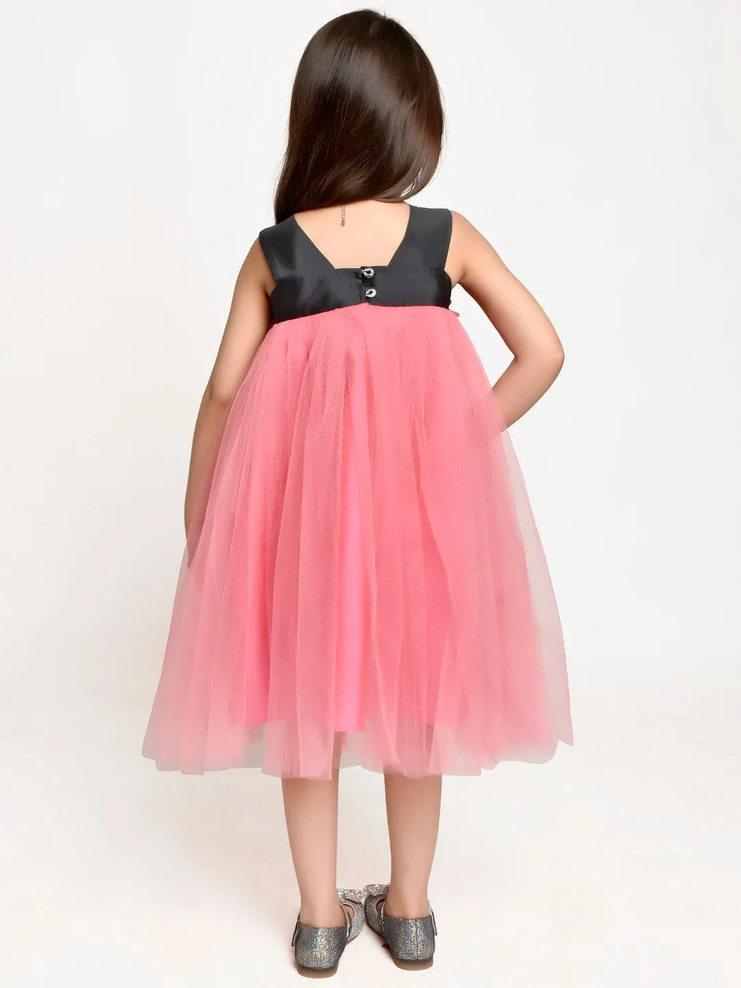 Pink Flower embelished Net Partywear Dress