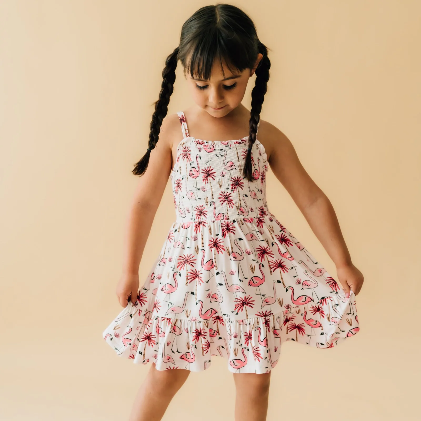 Pink Palms Tank Smocked Dress