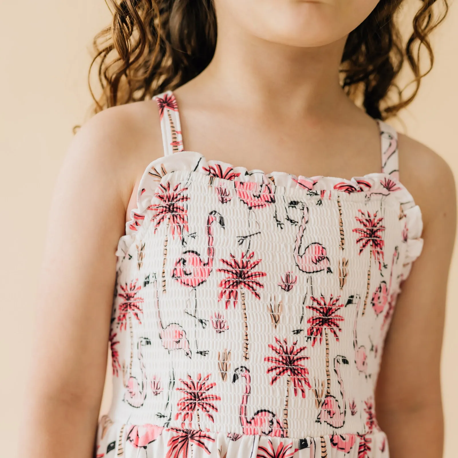 Pink Palms Tank Smocked Dress