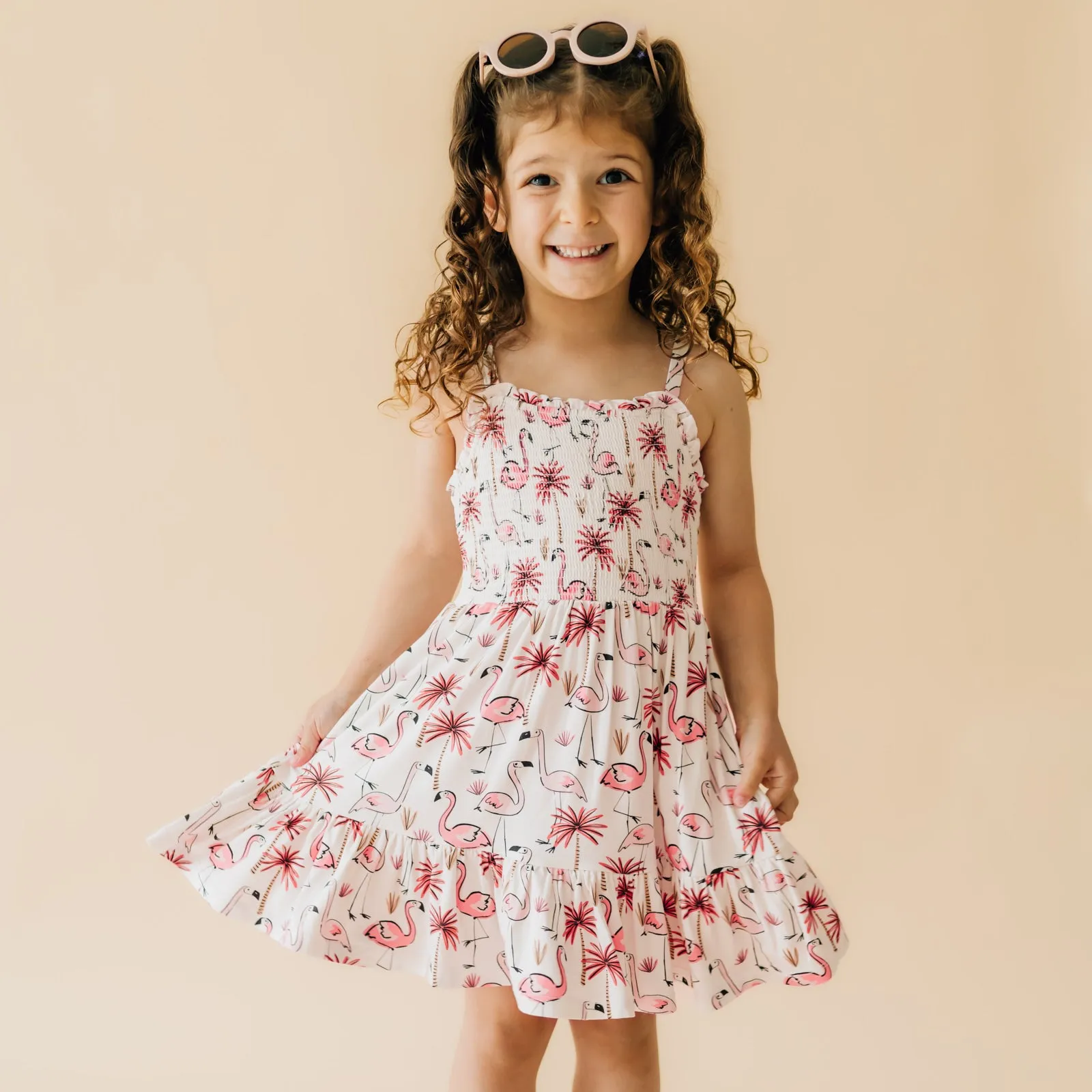 Pink Palms Tank Smocked Dress