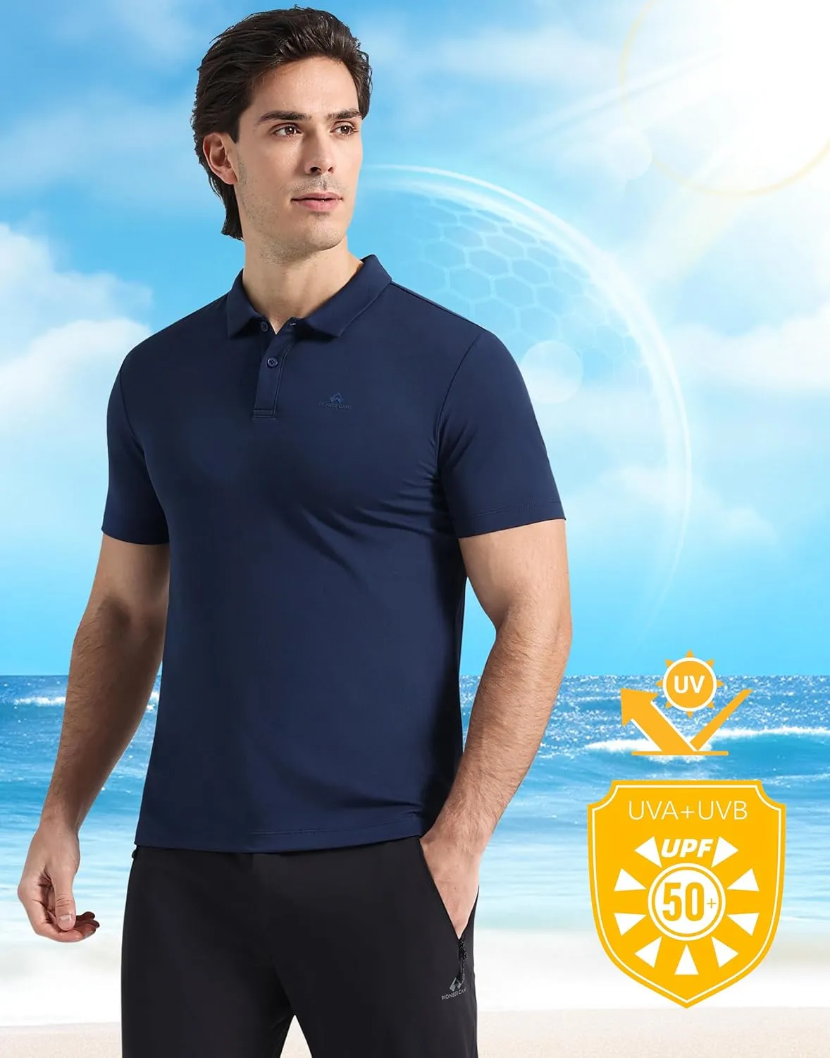 Pioneer Camp Men's Golf Shirt UPF 50  Quick Dry Polo Shirts Short Sleeve Moisture Wicking Performance Tees Collar Work Shirts