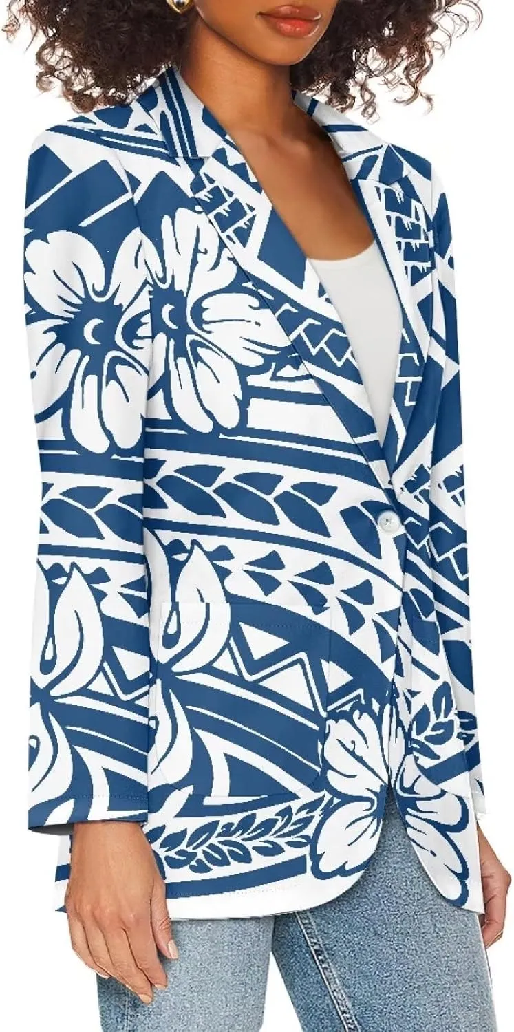 Polynesian Tribal Clothing Samoa Women's Puletasi Blazer Work Offic Blazer Jackets with Pockets Plus Size Blazer