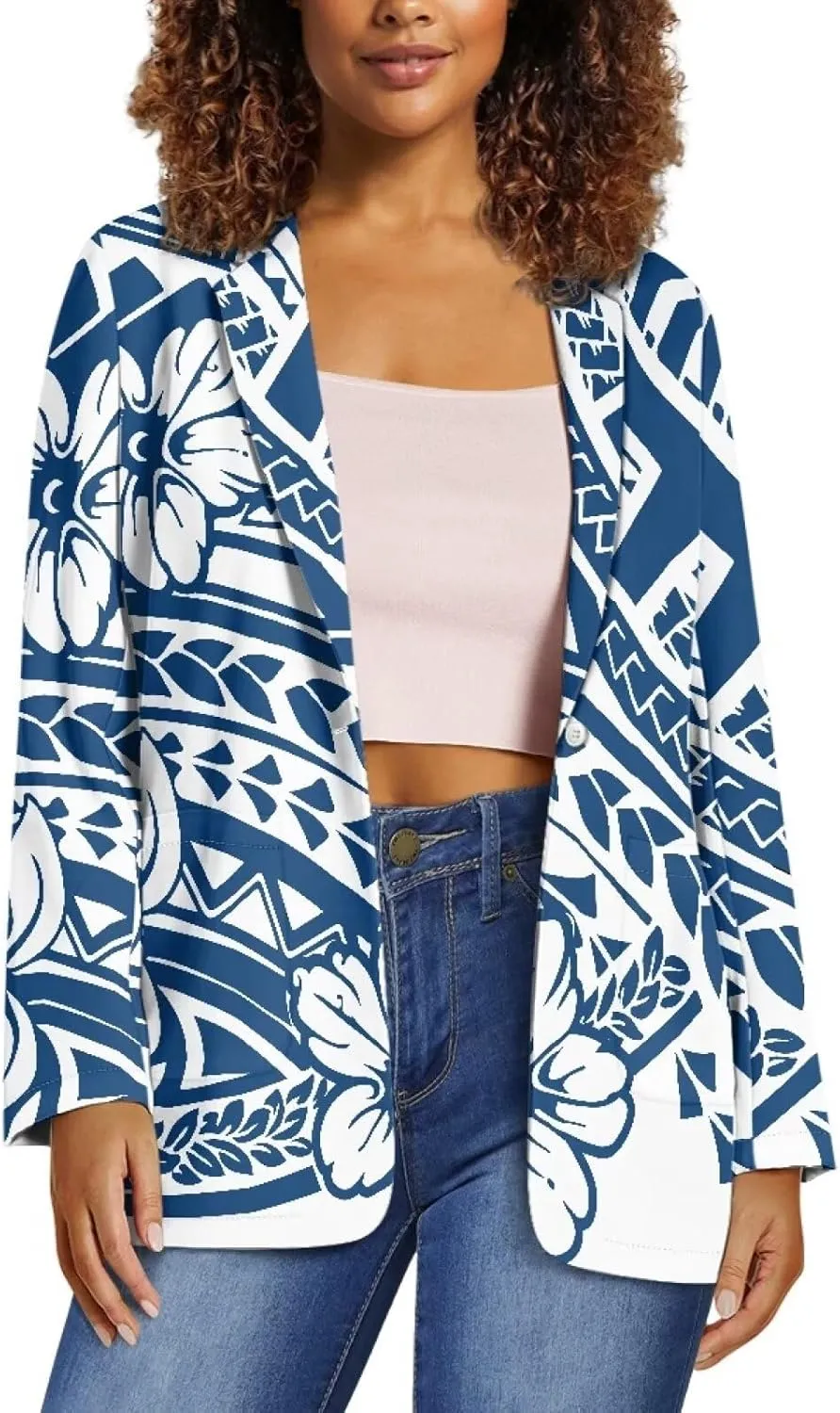 Polynesian Tribal Clothing Samoa Women's Puletasi Blazer Work Offic Blazer Jackets with Pockets Plus Size Blazer