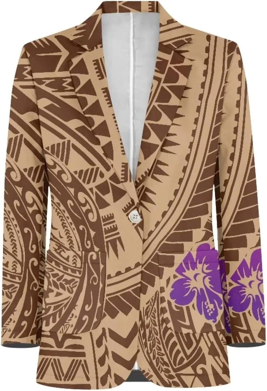 Polynesian Tribal Clothing Samoa Women's Puletasi Blazer Work Offic Blazer Jackets with Pockets Plus Size Blazer