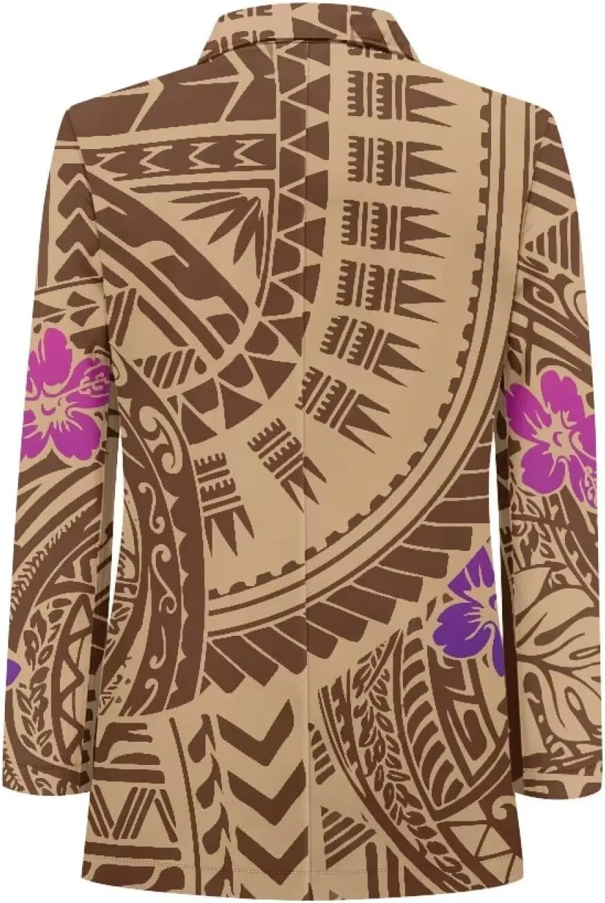 Polynesian Tribal Clothing Samoa Women's Puletasi Blazer Work Offic Blazer Jackets with Pockets Plus Size Blazer