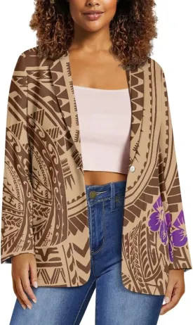 Polynesian Tribal Clothing Samoa Women's Puletasi Blazer Work Offic Blazer Jackets with Pockets Plus Size Blazer
