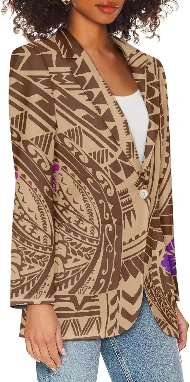 Polynesian Tribal Clothing Samoa Women's Puletasi Blazer Work Offic Blazer Jackets with Pockets Plus Size Blazer