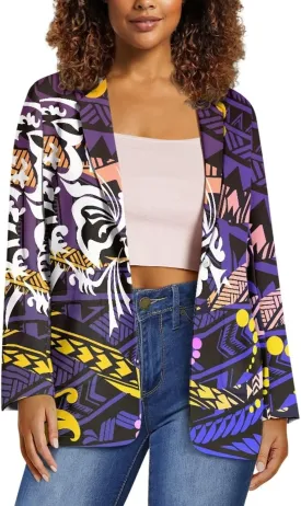 Polynesian Tribal Clothing Samoa Women's Puletasi Blazer Work Offic Blazer Jackets with Pockets Plus Size Blazer