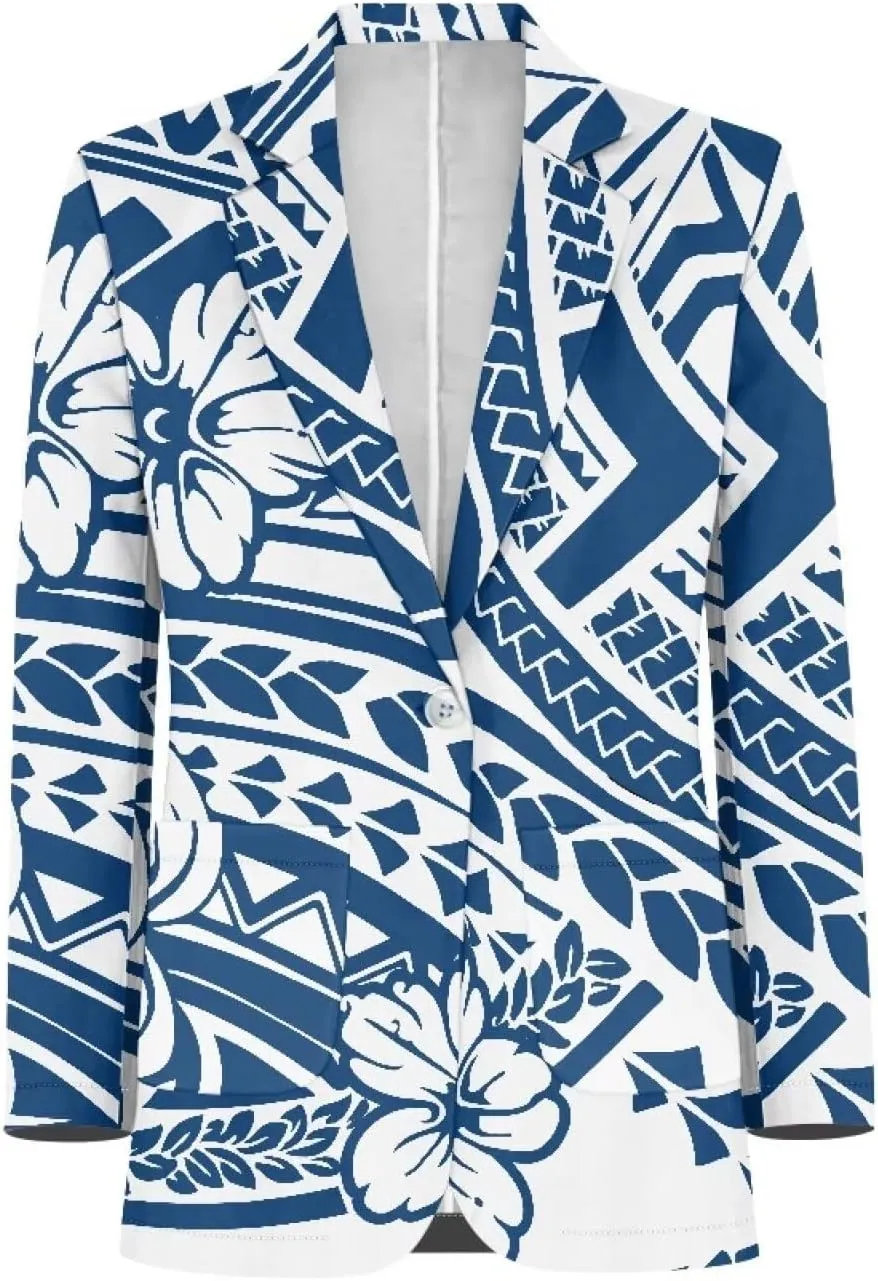 Polynesian Tribal Clothing Samoa Women's Puletasi Blazer Work Offic Blazer Jackets with Pockets Plus Size Blazer