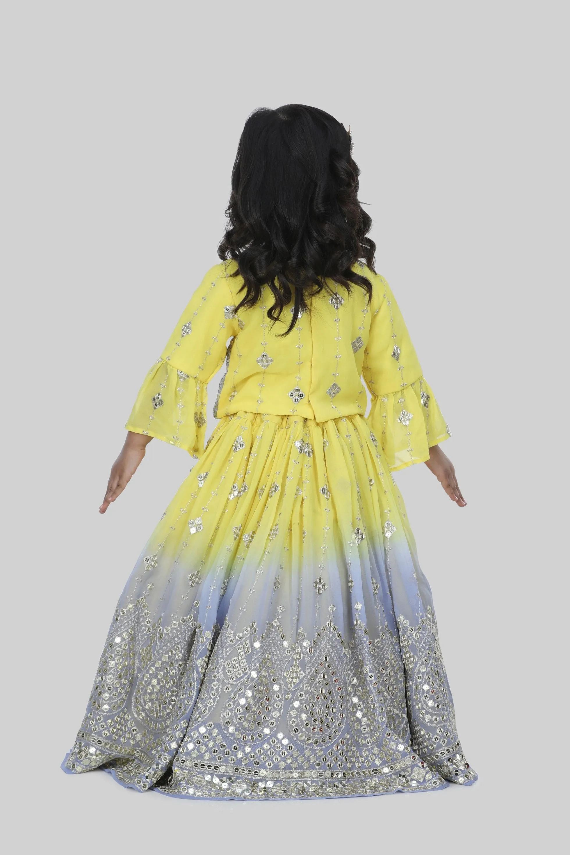 Pre-Order:  Lavender and Yellow Color Tie Dye Lehenga Choli with Dupatta
