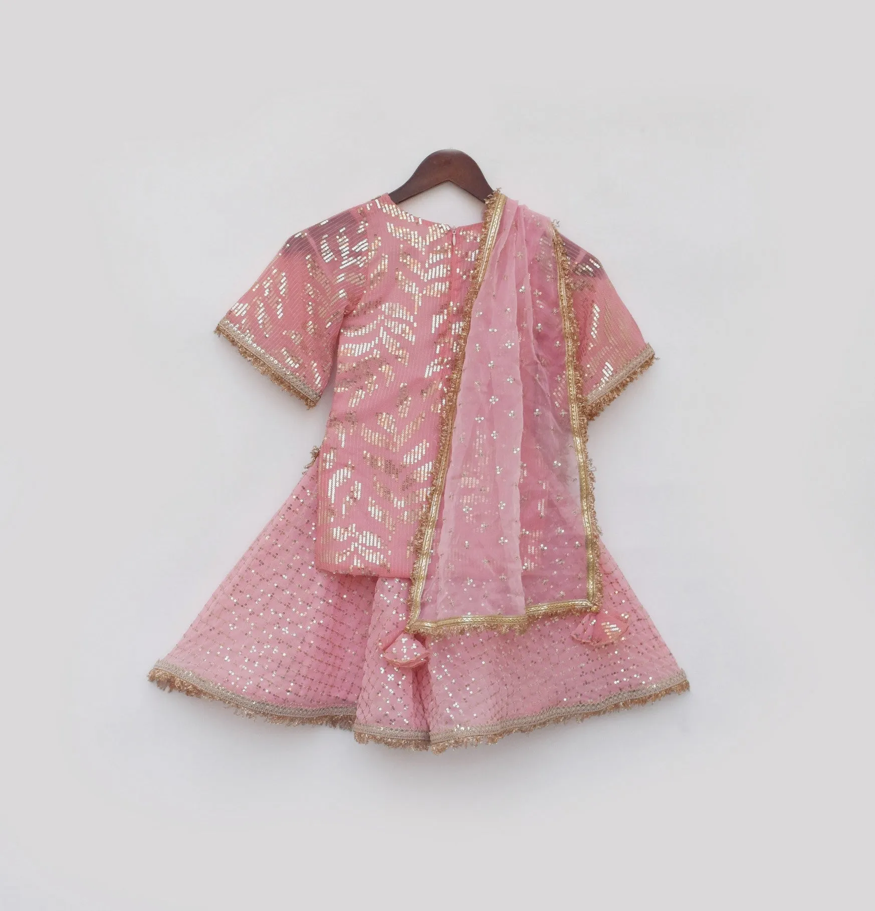 Pre Order: Peach Sequence Embroidery Kurti Sharara