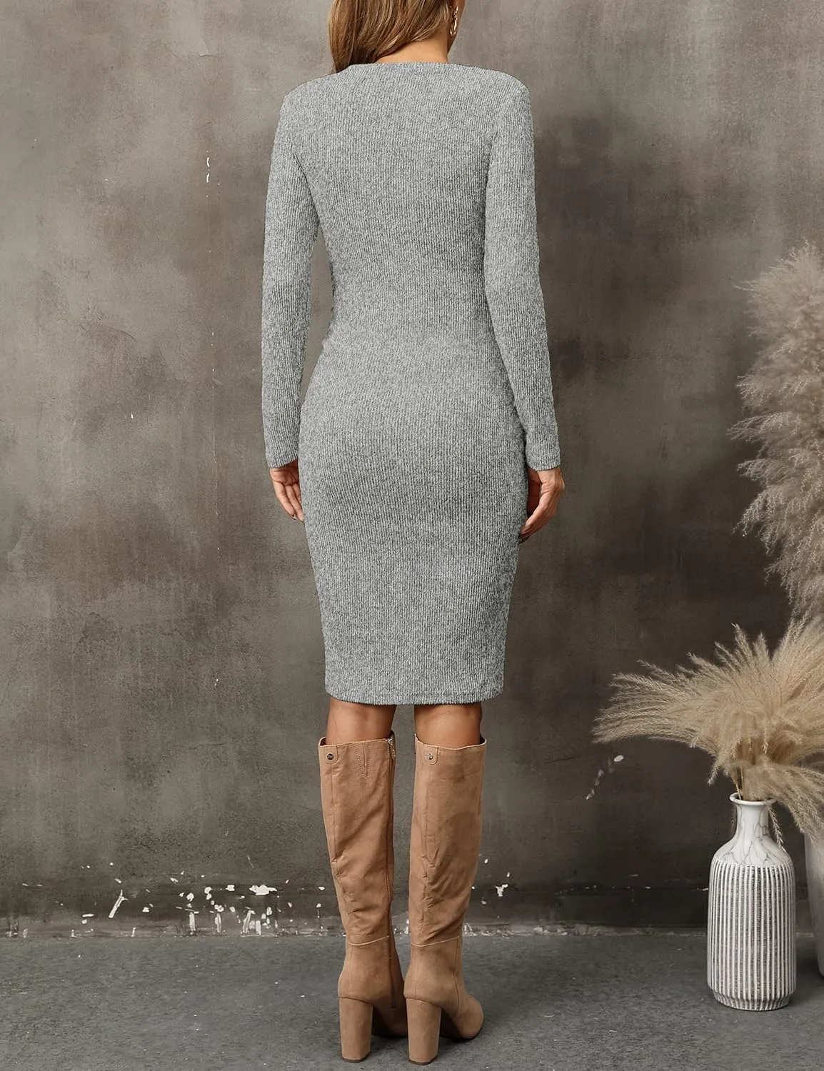 Ribbed Knit Long Sleeve Maternity Sweater Dress with Side Ruching, Maternity Dress for Photoshoot Fall & Winter