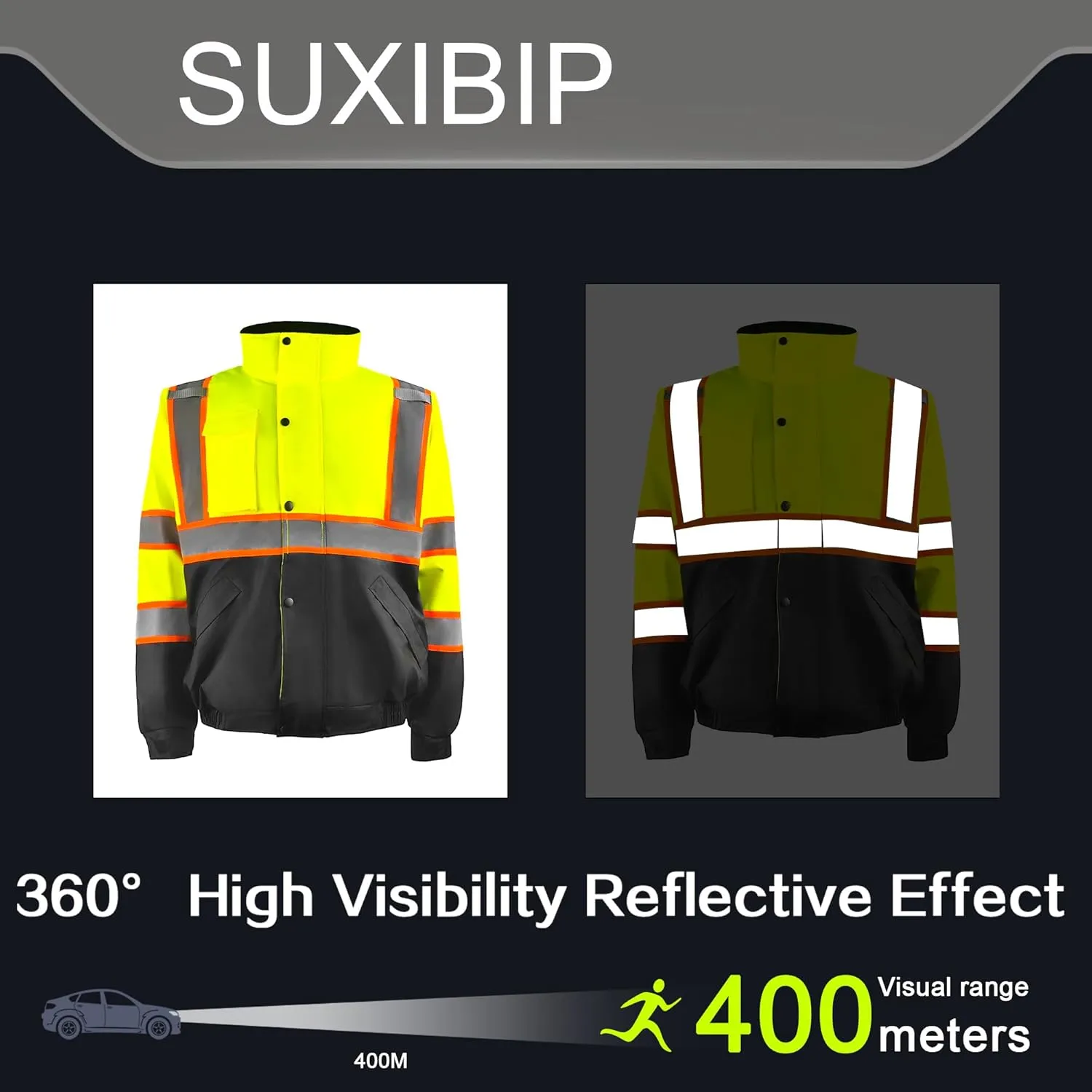 Safety Bomber Jackets for Men, High Visibility Reflective Jacket Fleece Liner Jacket with Pockets,Winter ANSI/ISEA