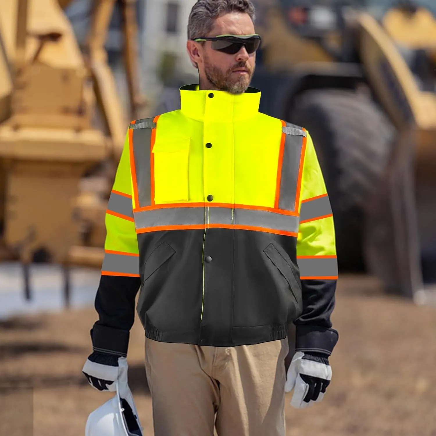 Safety Bomber Jackets for Men, High Visibility Reflective Jacket Fleece Liner Jacket with Pockets,Winter ANSI/ISEA