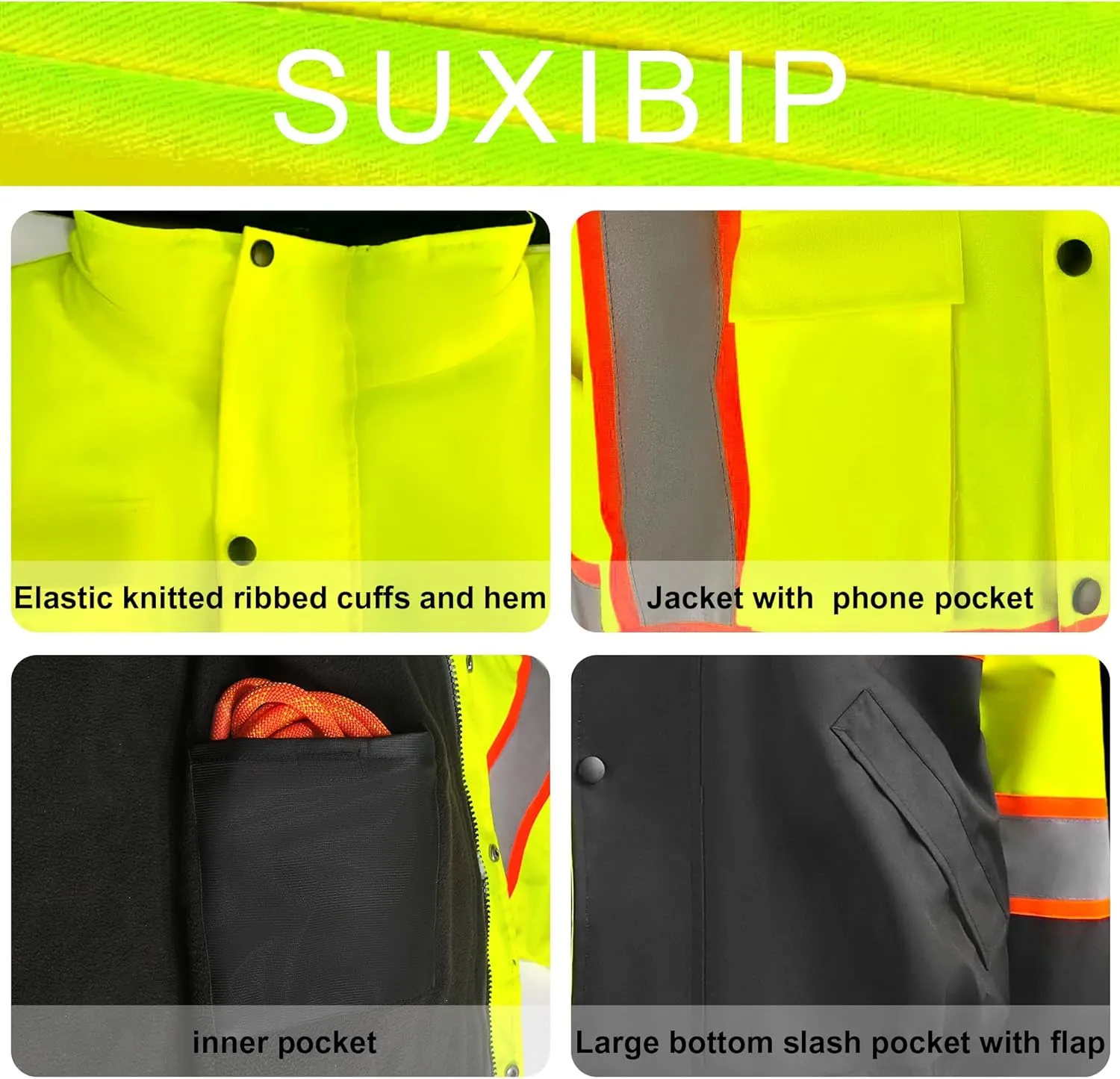 Safety Bomber Jackets for Men, High Visibility Reflective Jacket Fleece Liner Jacket with Pockets,Winter ANSI/ISEA