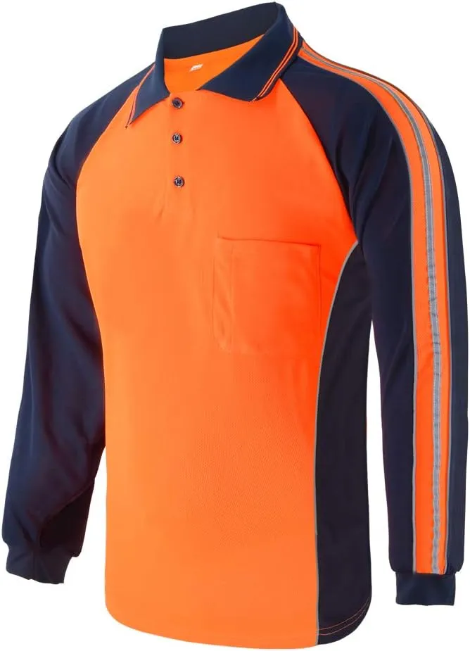 Safety Shirt High Visibility Short Long Sleeve Reflective Polo Shirts, Work T Shirts for Men Construction