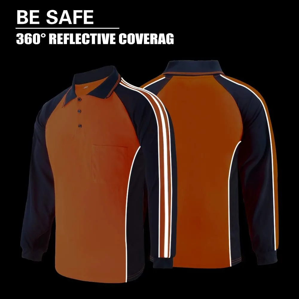 Safety Shirt High Visibility Short Long Sleeve Reflective Polo Shirts, Work T Shirts for Men Construction
