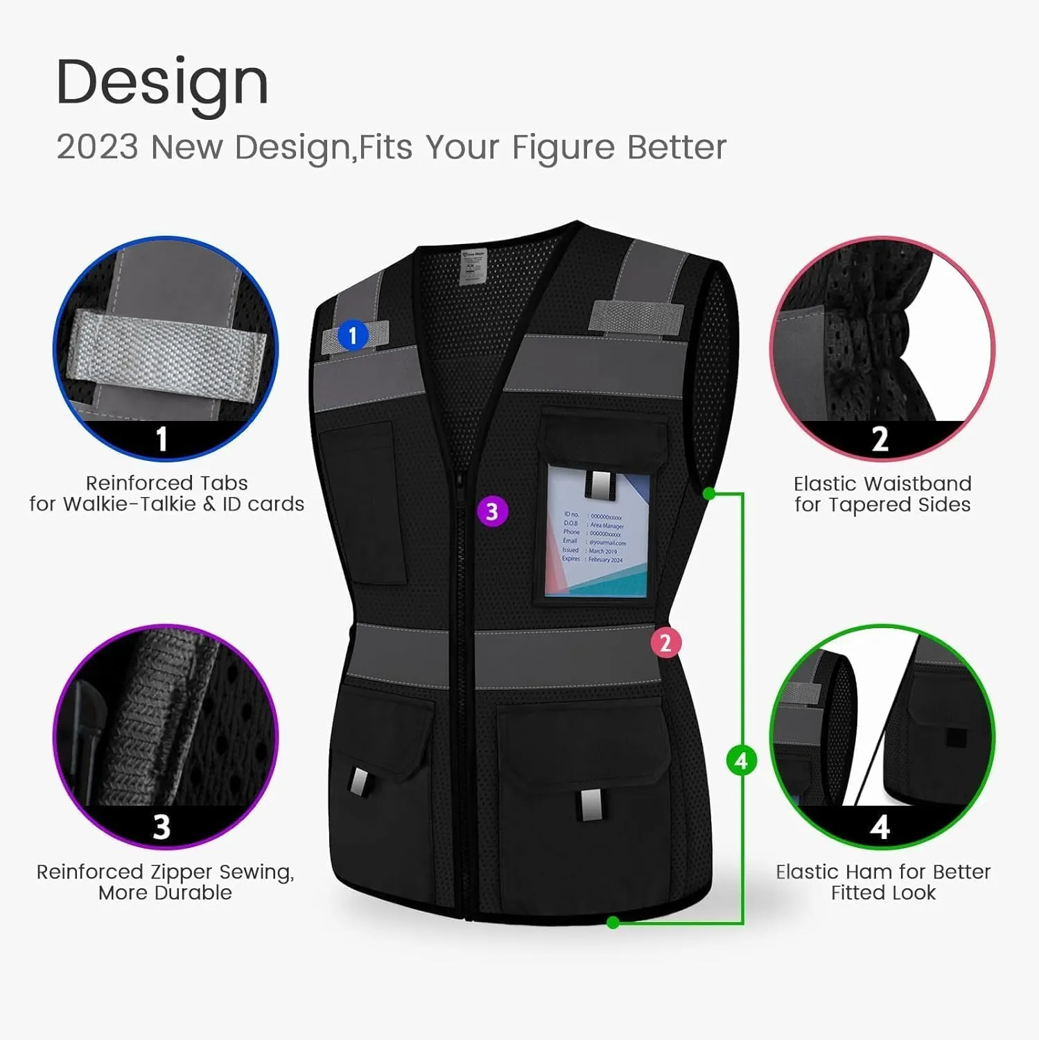 Safety Vest for Women with 11 Pockets and Zipper, Mesh High Visibility Reflective Work Vest for Lady Surveyors/Workers/Drivers, Snug & Comfortable Fit, ANSI Compliant, (U-Black, S)