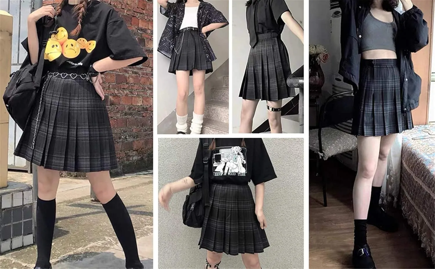 SANGTREE Girl Women Plaid Pleated School Uniform Casual Plus Size A Line Skirt with Pockets