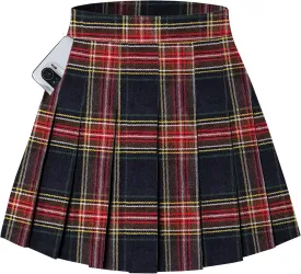 SANGTREE Girl Women Plaid Pleated School Uniform Casual Plus Size A Line Skirt with Pockets