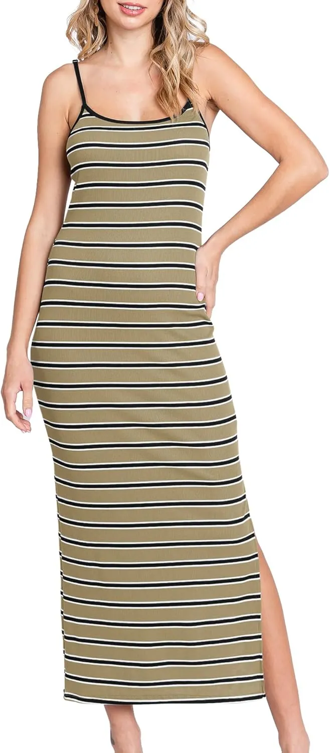 Split Maternity Dress Knit Sleeveless Bodycon Midi Dress for Baby Shower/Photoshoot