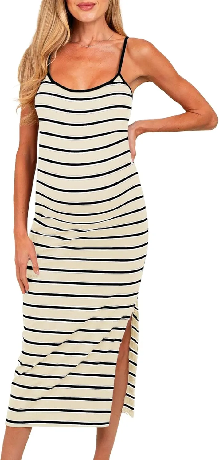 Split Maternity Dress Knit Sleeveless Bodycon Midi Dress for Baby Shower/Photoshoot