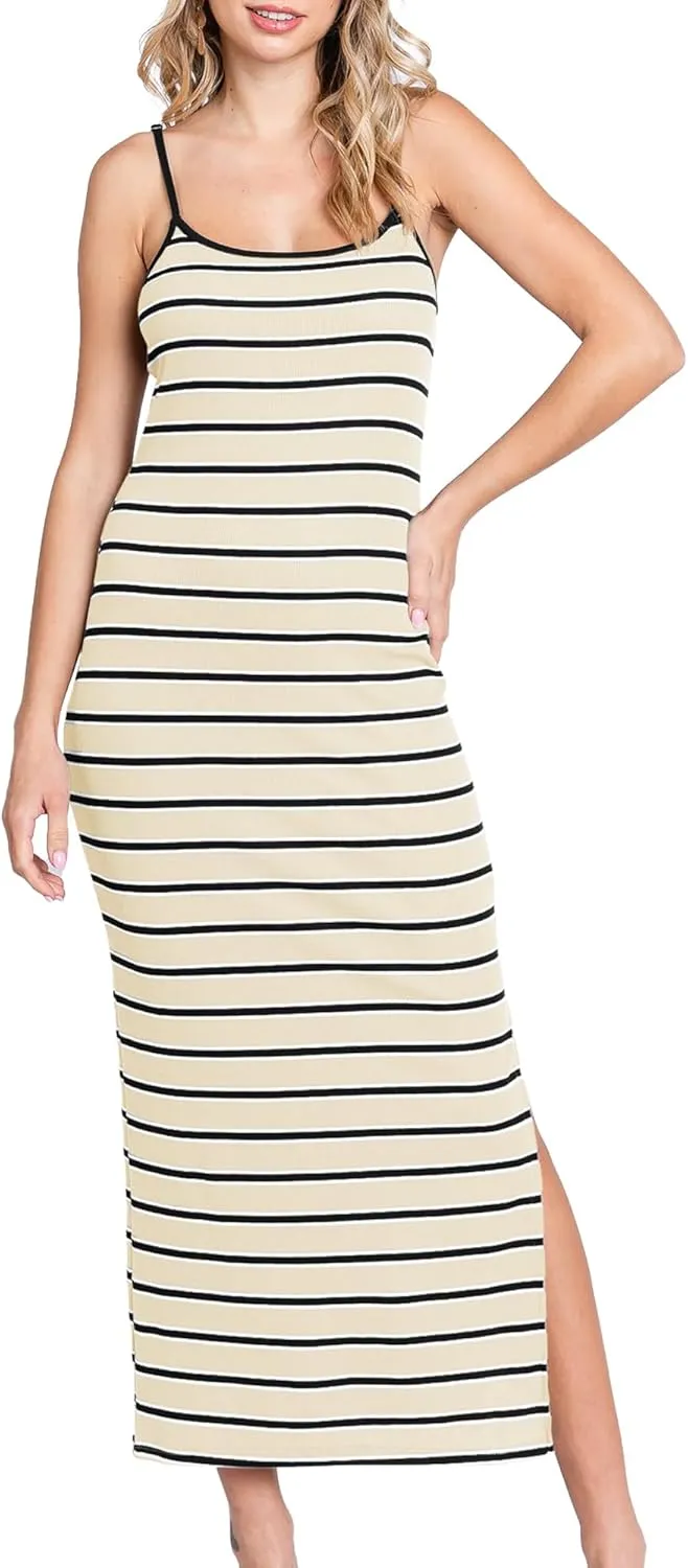 Split Maternity Dress Knit Sleeveless Bodycon Midi Dress for Baby Shower/Photoshoot