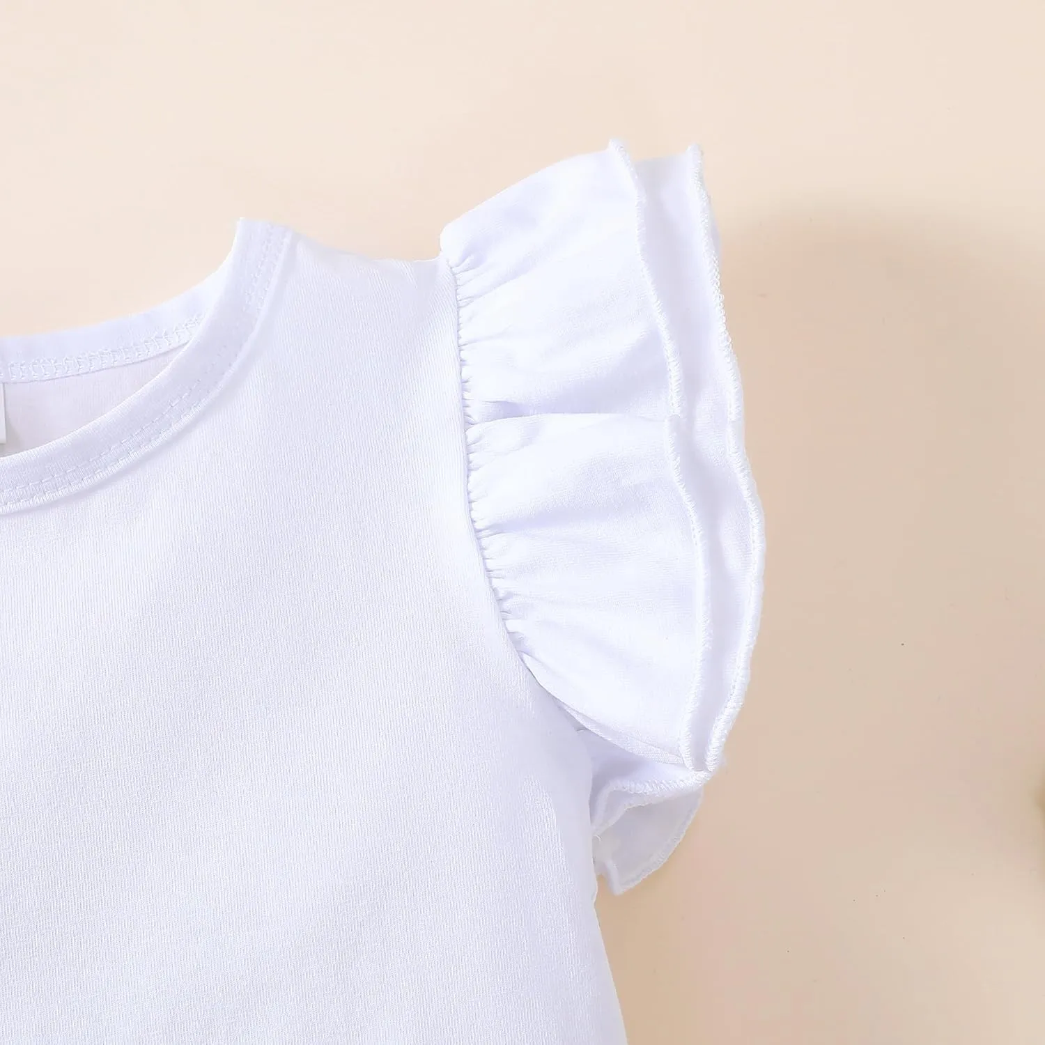 Toddler Baby Girl Shirt Outfit Solid Color Ruffle Flying Sleeve Cotton Tee Tops Kids Girl Blouse 1-7T