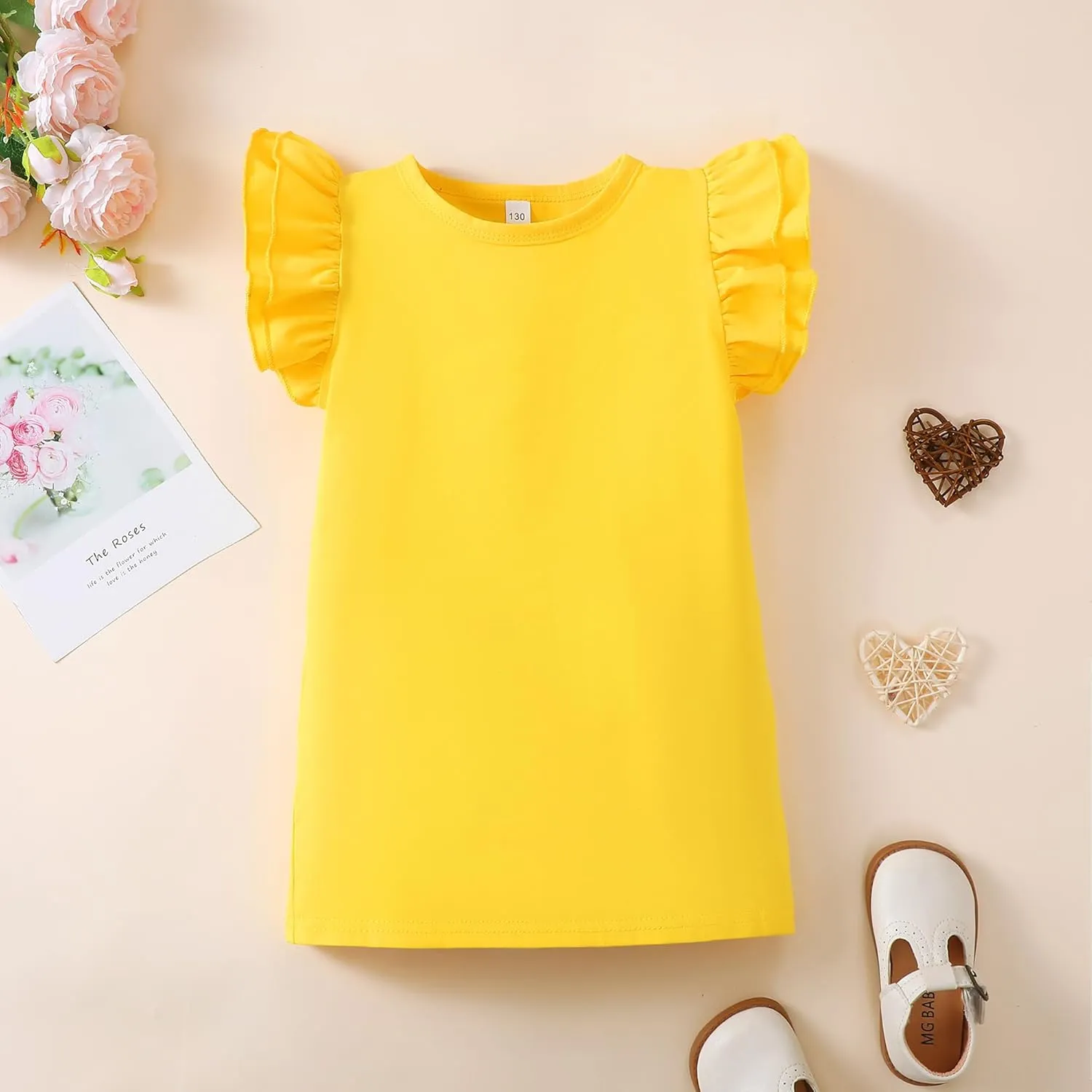Toddler Baby Girl Shirt Outfit Solid Color Ruffle Flying Sleeve Cotton Tee Tops Kids Girl Blouse 1-7T