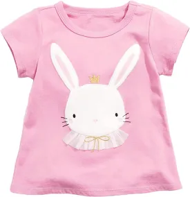 Toddler Girls Bunny Shirts Ruffle Short Sleeve Baby Easter T-Shirt Cotton Cute Tank Tees Tops 1-7 Years