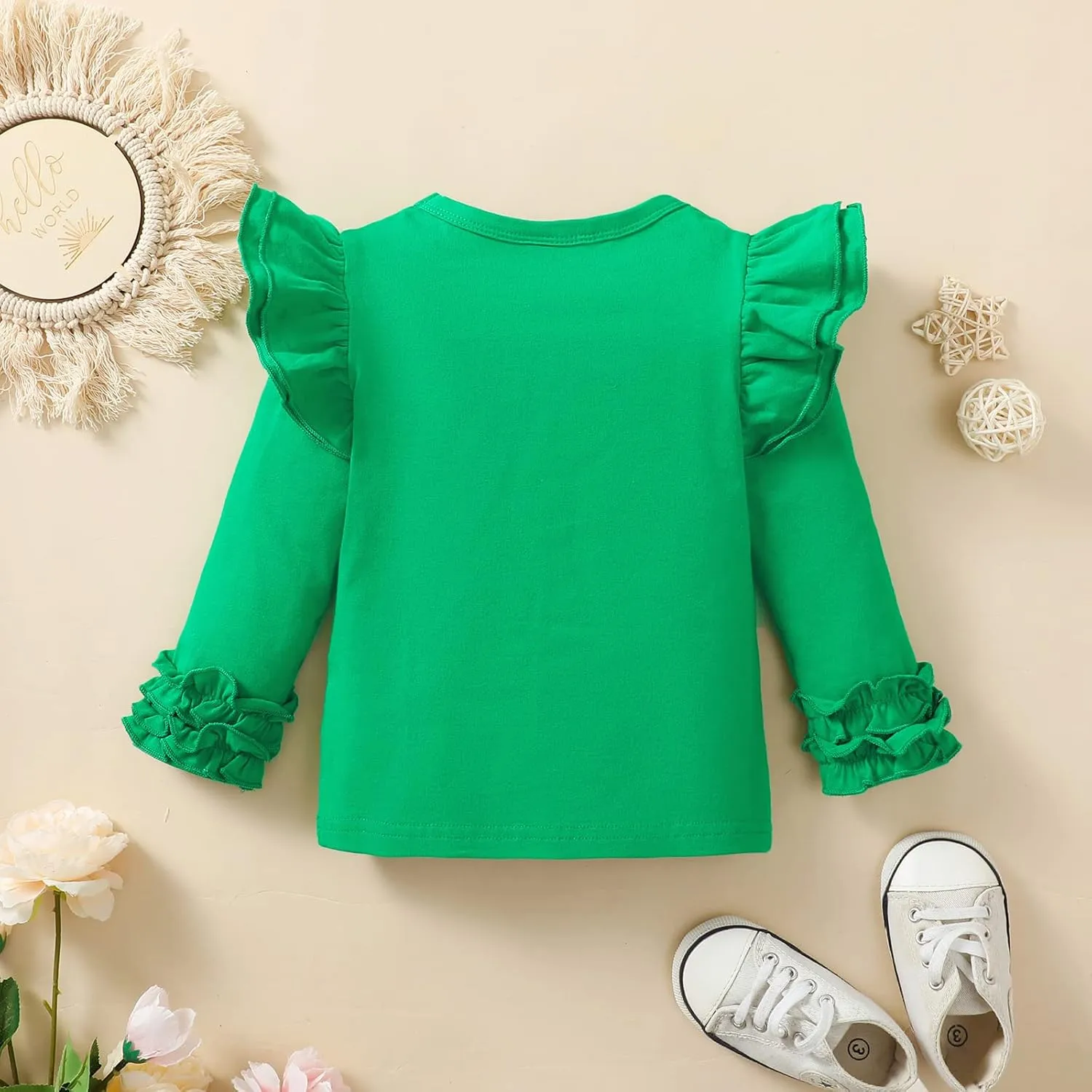 Toddler Girls Solid Color T-Shirt Kids Blouse Plain Ruffle Sleeve Top Baby Girl Cotton Casual Clothes