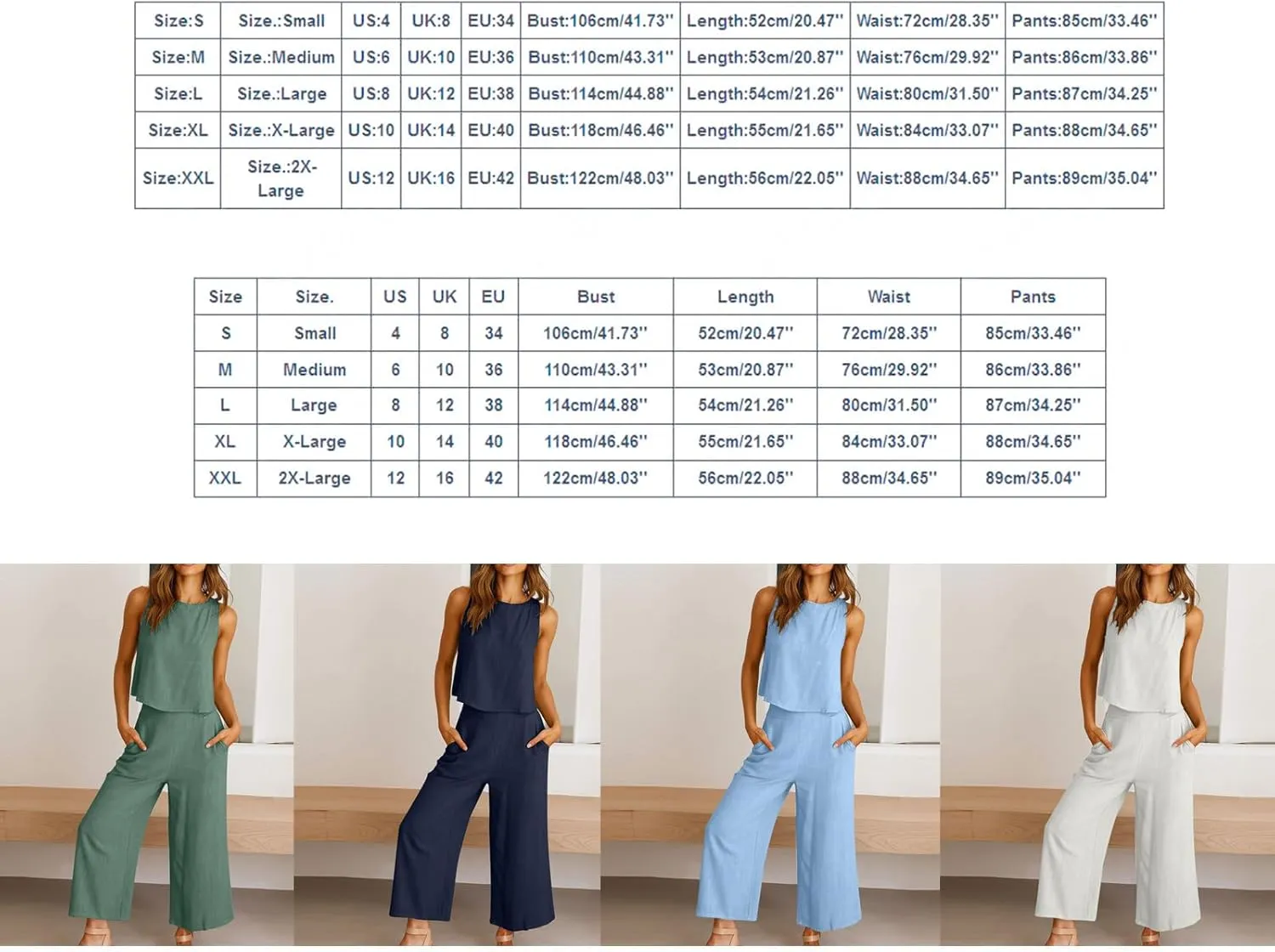 Two Piece Linen Sets for Women Pants Casual Dressy Outfit Sleeveless Crop Tank Wide Leg Pants Sets Matching Loungewear