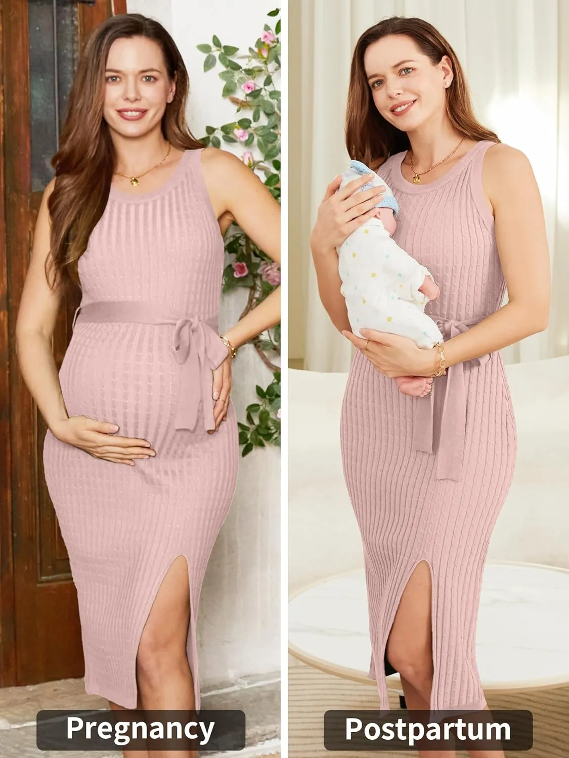 V FOR CITY Maternity Dress for Baby Shower Cable Knit Slit Pregnancy Dresses Casual Sleeveless Bodycon Pregnant Clothes
