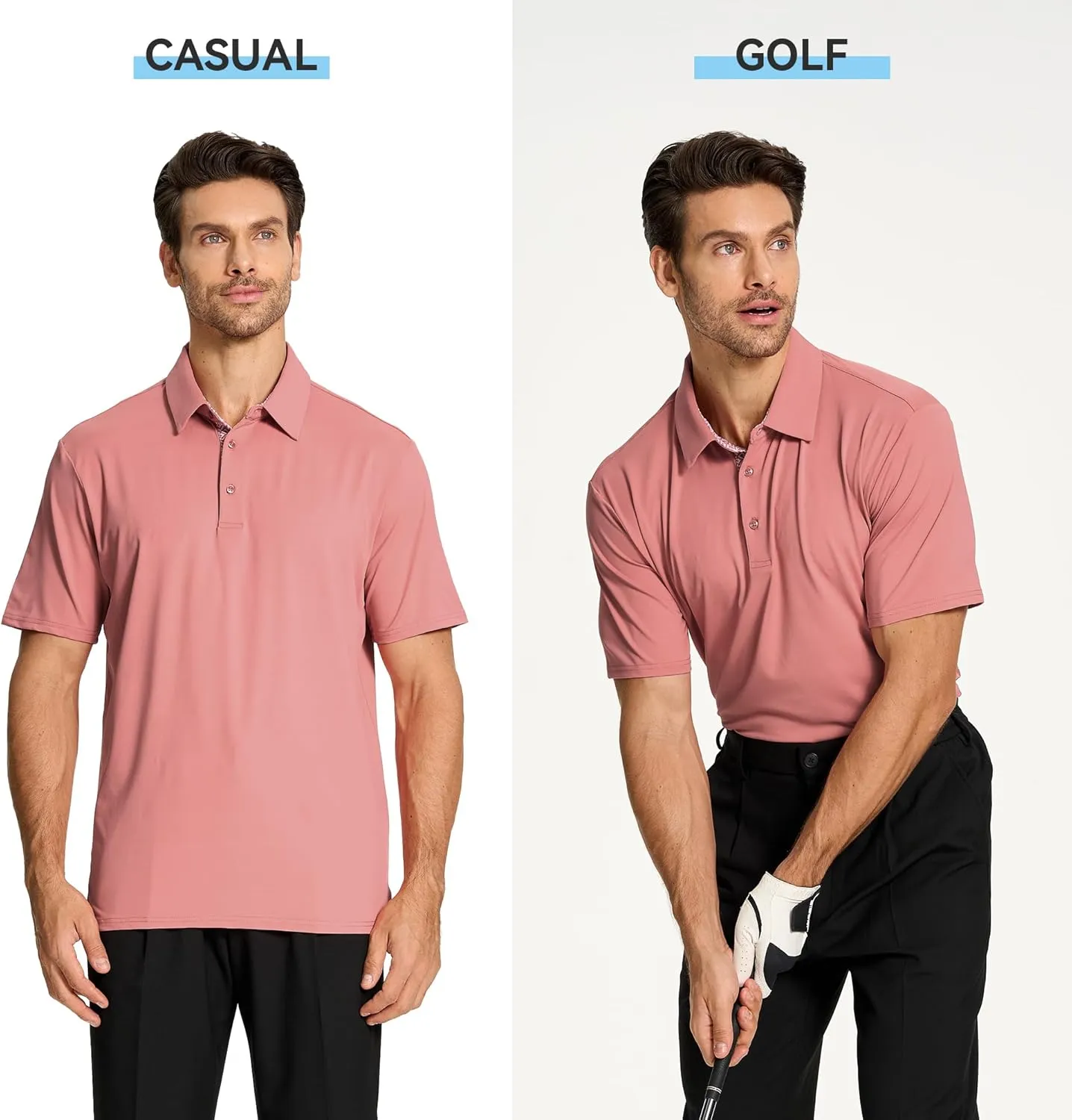 WARHORSEE Mens Golf Shirt Short Sleeve Striped Golf Polo Shirts for Men Moisture Wicking Performance Dry Fit Polo Shirts