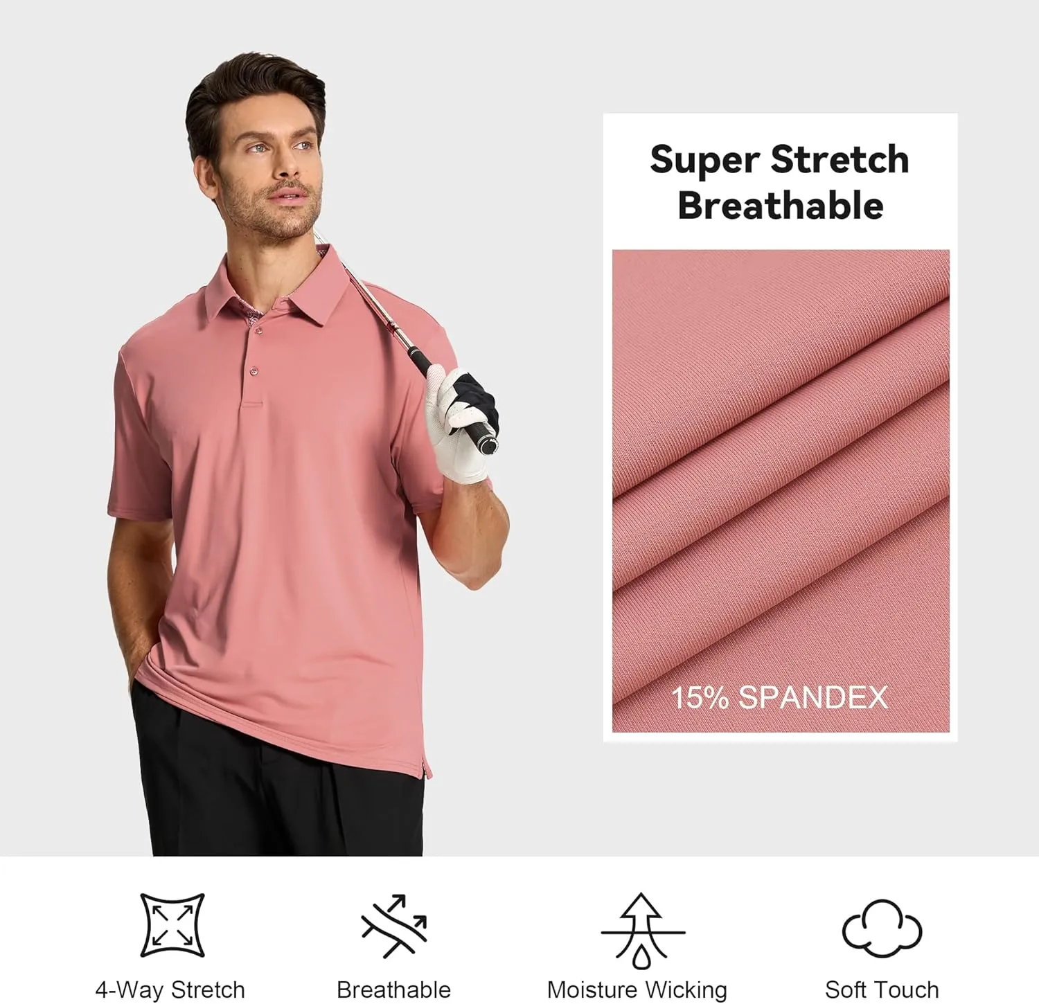 WARHORSEE Mens Golf Shirt Short Sleeve Striped Golf Polo Shirts for Men Moisture Wicking Performance Dry Fit Polo Shirts
