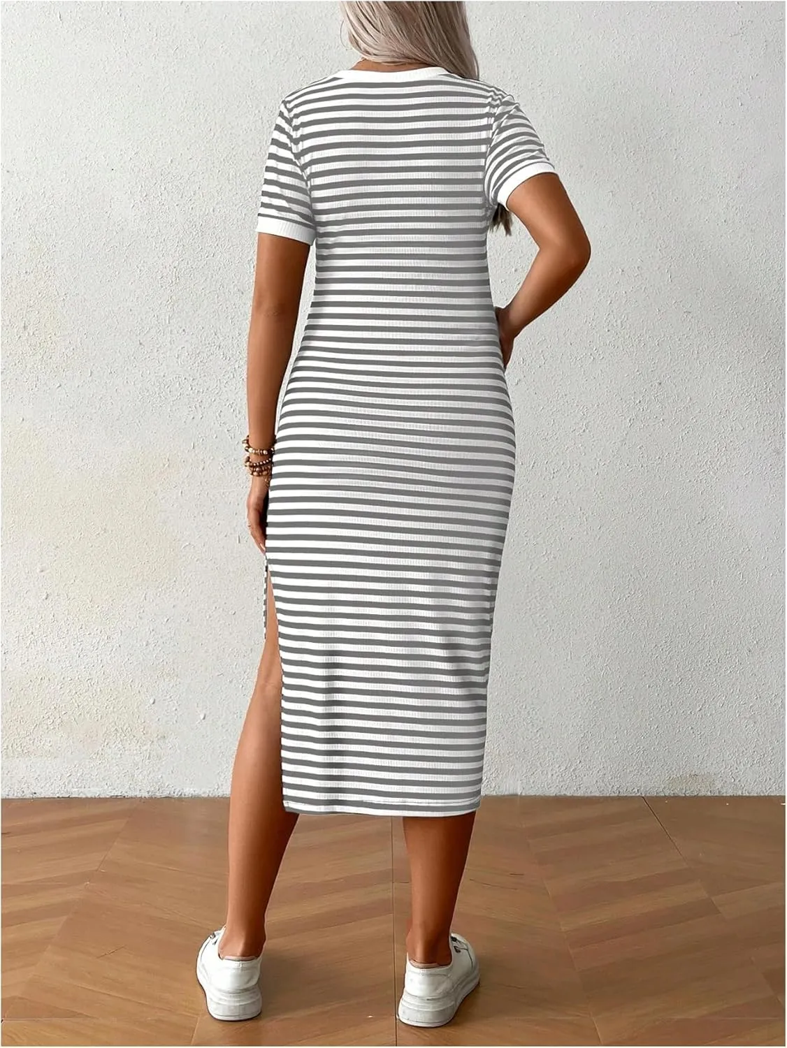 Women's Casual Striped Maternity Dress Short Sleeve Sleeve Split Thigh Bodycon Dresses Pregnancy Clothes
