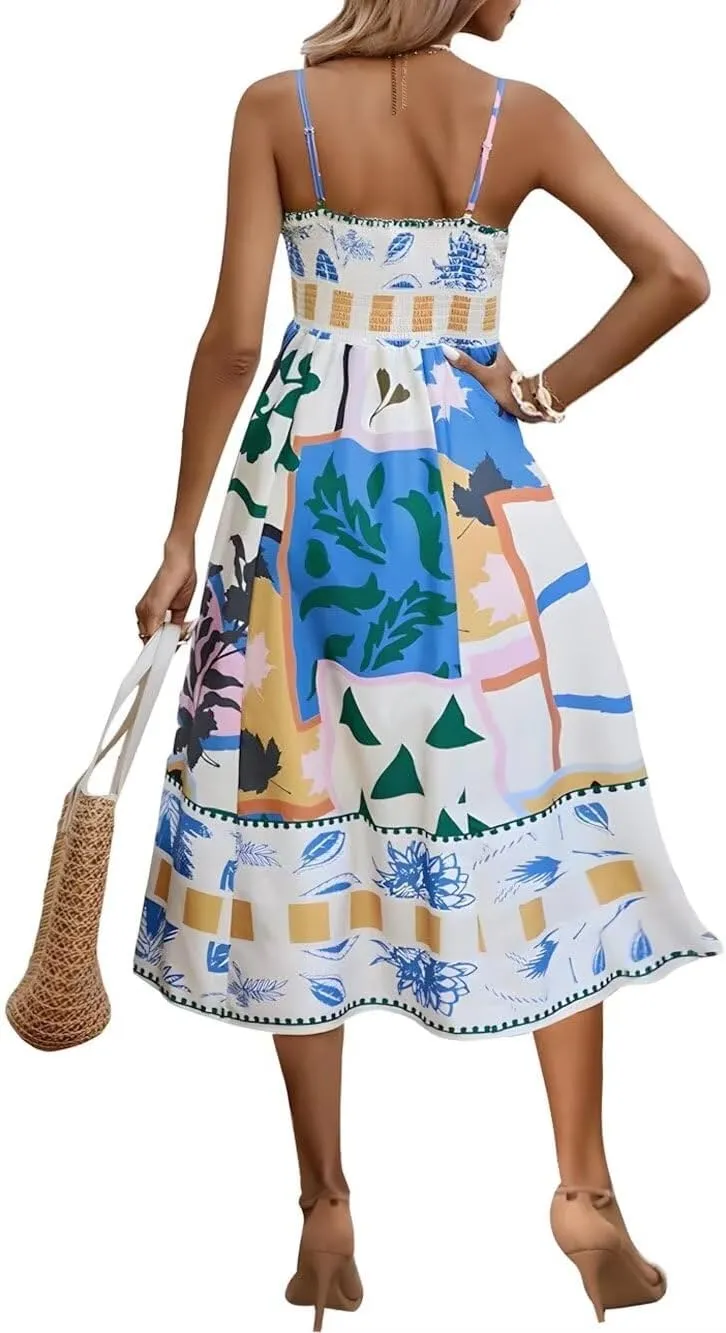 Womens Slip Boho Long Dresses Floral Spaghetti Strap Maxi Dress Summer Beach Daily Sundress with Plus Size