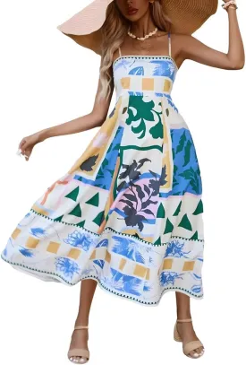Womens Slip Boho Long Dresses Floral Spaghetti Strap Maxi Dress Summer Beach Daily Sundress with Plus Size