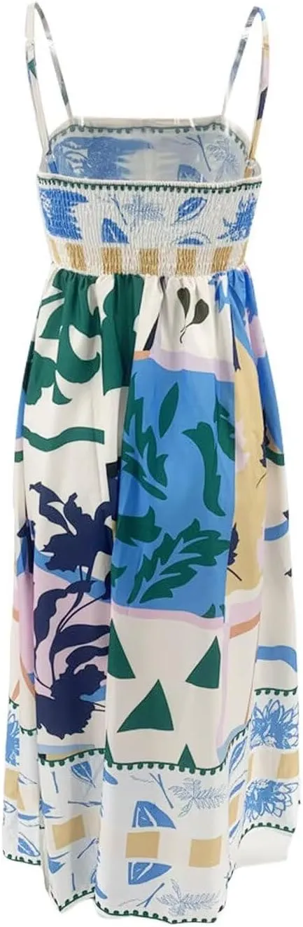 Womens Slip Boho Long Dresses Floral Spaghetti Strap Maxi Dress Summer Beach Daily Sundress with Plus Size