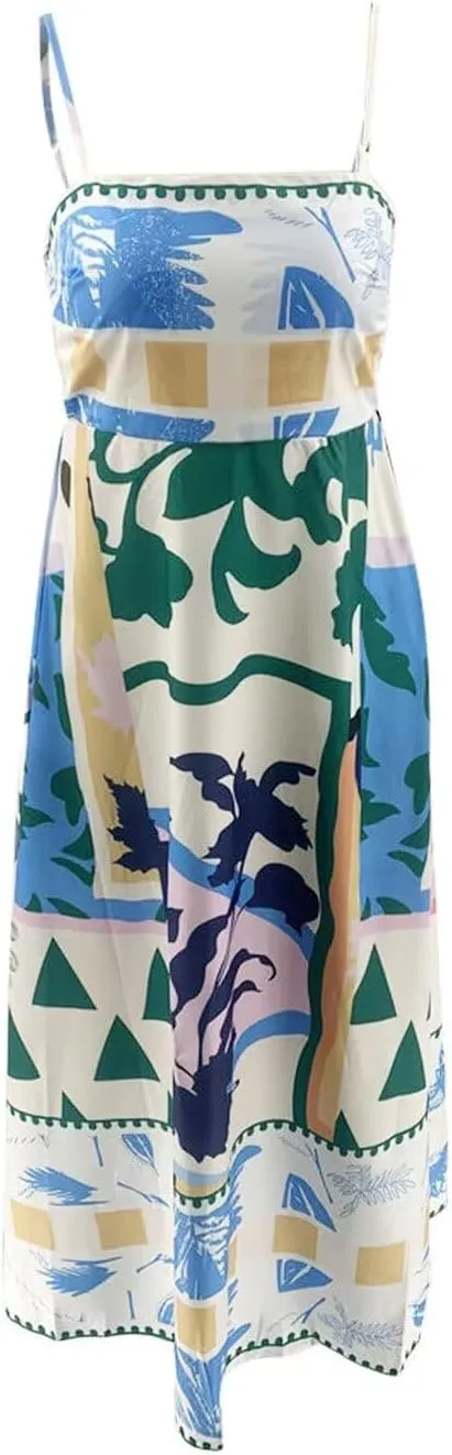 Womens Slip Boho Long Dresses Floral Spaghetti Strap Maxi Dress Summer Beach Daily Sundress with Plus Size
