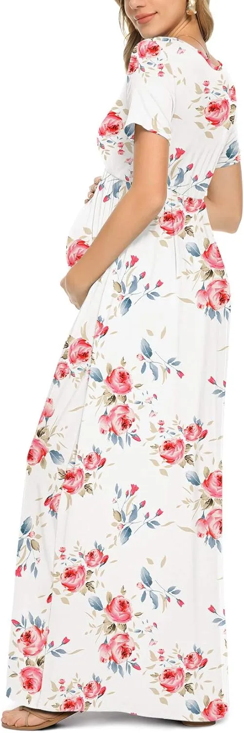 Xpenyo Maternity Maxi Dress Women Casual Wrap Long Baby Shower Pregnancy Dresses